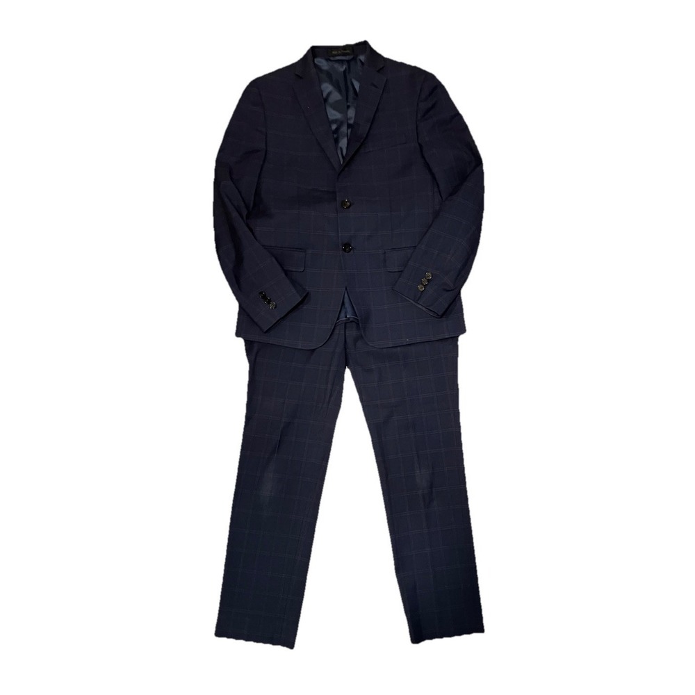 Lauren Ralph Lauren Blue Plaid Suit 16R Jacket Pants 26x28 Wedding Formal